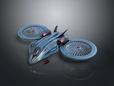 Futuristic Sci Fi Flying Vehicle With Blue Body And Large Turbine Wheels 3d model