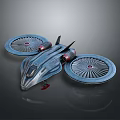 Futuristic Sci Fi Flying Vehicle With Blue Body And Large Turbine Wheels
