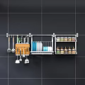 Wall Mounted Kitchen Utensils Rack With Knives Spatulas Plates And Spice Jars