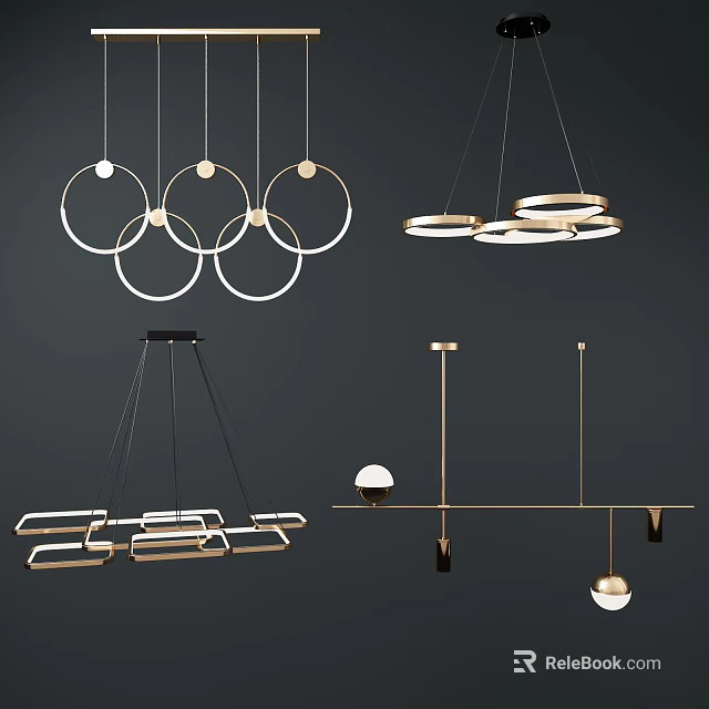 Modern Chandeliers Featuring Circular Linear Designs And Metal Frames For Interior Spaces 3d model