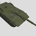 Military Green Tank With Long Barrel Tracks And Antenna On Gray Background