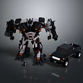 Black White Mechanical Robot With Transformable Pickup Truck And Orange Accents