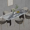 Stylish Dining Table Set With Marble Tabletop Gray Chairs Fruit Bowl And Green Plant