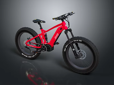 Red Electric Fat Tire Mountain Bike With Suspension Fork And Black Wheels 3d model