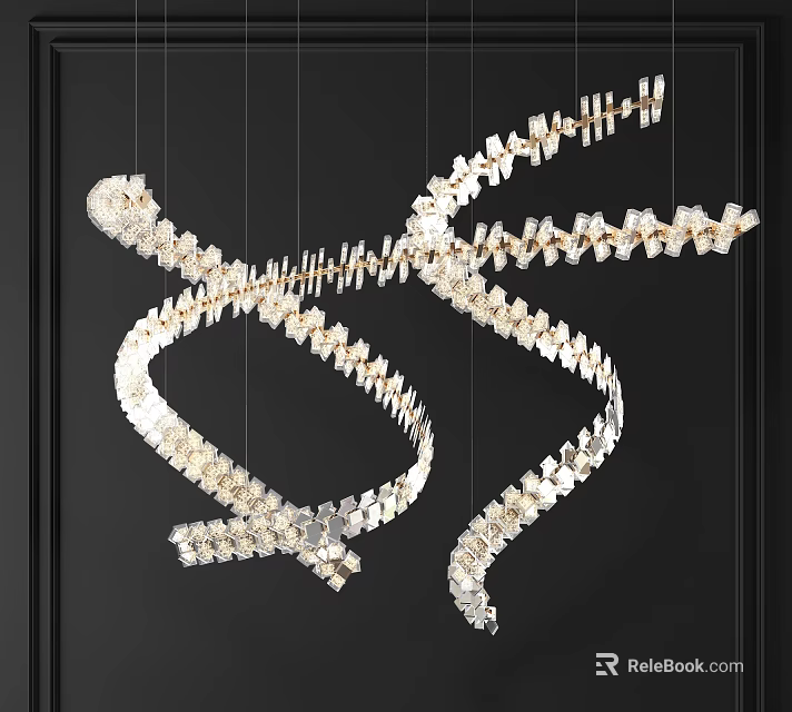 Modern Spiral Design Crystal Chandelier With Numerous Small Hanging Crystals 3d model 