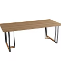 Modern Wooden Dining Table With Simple Metal Legs And Rectangular Top Design 3d model