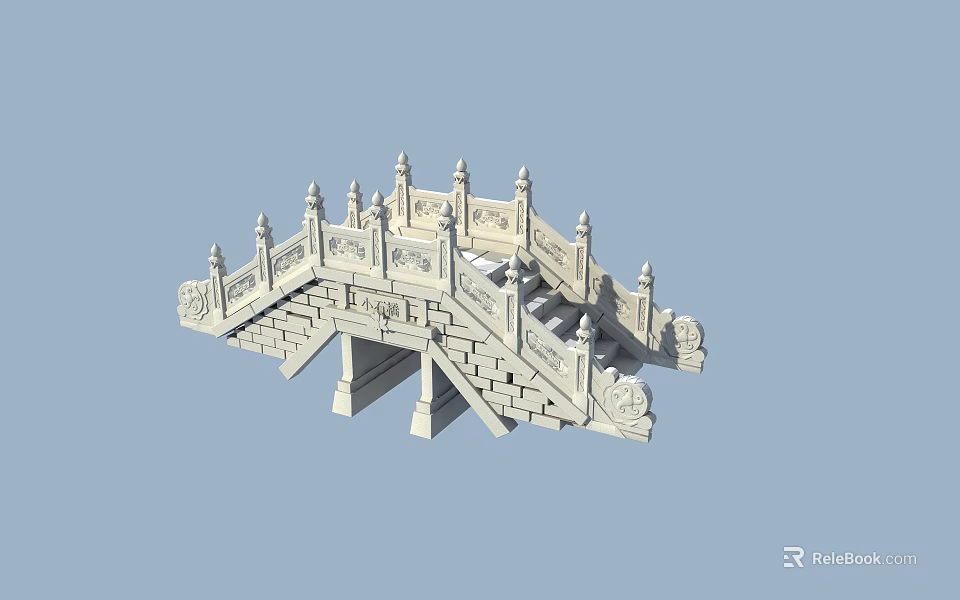 Traditional Chinese Stone Bridge With Ornate Carved Railings And Steps Design 3d model 