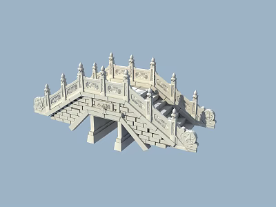 Traditional Chinese Stone Bridge With Ornate Carved Railings And Steps Design 3d model