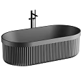 Two Modern Oval Bathtubs With Ribbed Design And Black Faucets 3d model