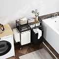Bathroom Rolling Storage Rack With Baskets Towels Next To Washing Machine And Bathtub