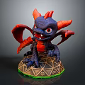 Vibrant Dragon-like Mythical Creature Figurine With Red Horns Wings Blue Body On Geometric Pattern Base