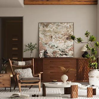 Mid-ancient Style Leisure Chair Mid-ancient Style Coffee Table Mid-ancient Style Sofa Coffee Table Combination Entrance Cabinet Side Cabinet Pottery Pot Mid-ancient Style Ornaments Combination Leisure Sofa Leather Leisure Chair 3d model