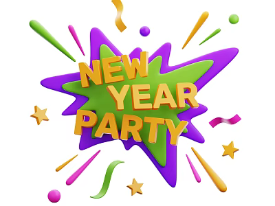 Vibrant New Year Party Decorations With Colorful Stars Streamers And Confetti 3d model