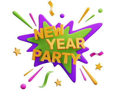 Vibrant New Year Party Decorations With Colorful Stars Streamers And Confetti 3d model