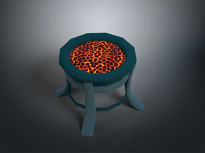 Round Decorative Table With Green Frame Lava Texture And Four Legs 3d model