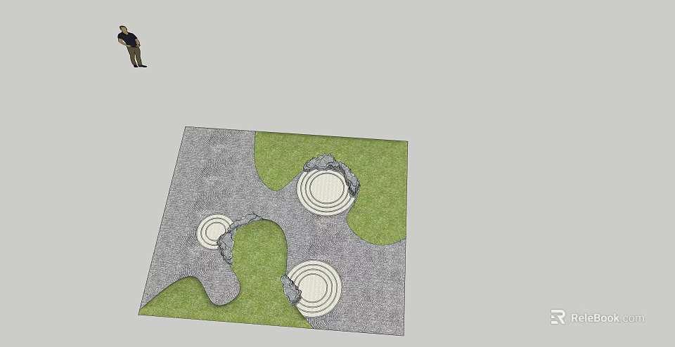Garden Ornament Design With Gray Paving Green Lawn And Circular Features 3d model 