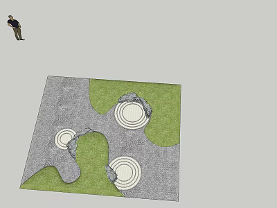 Garden Ornament Design With Gray Paving Green Lawn And Circular Features 3d model