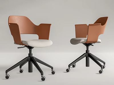 Modern Office Chair With Brown Backrest Armrests White Seat And Black Base Wheels 3d model