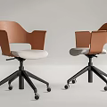 Modern Office Chair With Brown Backrest Armrests White Seat And Black Base Wheels