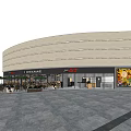 Modern Curved Restaurant Exterior Featuring Outdoor Seating Umbrella And Glass Doors