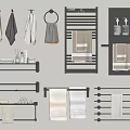 Modern Minimalist Bathroom Accessories With Black Towel Racks Shelves Hooks And Beige Towels