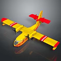 Yellow Passenger Plane With Red Stripes On Wings Tail And Twin Propellers Design