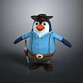 Cartoon Penguin Character Wearing Blue Outfit With Hat Belt And Gun