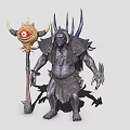 Green Skinned Orc Game Movie Character With Armored Body Staff Eye Decoration And Horns