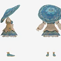 Doll Clothes Blue Dress With Matching Hat And Decorative Shoes Vintage Design