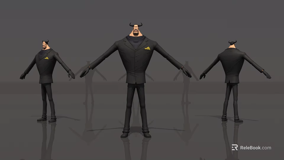 Game Movie Character 3D Model Wearing Black Suit with Horns and Yellow Pocket Square 3d model 