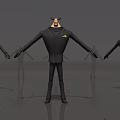Game Movie Character 3D Model Wearing Black Suit with Horns and Yellow Pocket Square