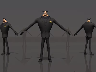 Game Movie Character 3D Model Wearing Black Suit with Horns and Yellow Pocket Square 3d model