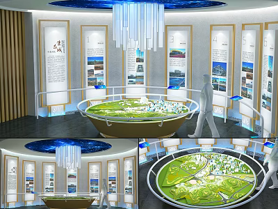 Sales Office Interior With Large Scale Model Chandelier And Display Boards 3d model