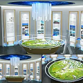 Sales Office Interior With Large Scale Model Chandelier And Display Boards 3d model