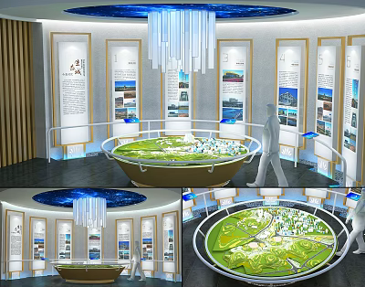 Sales Office Interior With Large Scale Model Chandelier And Display Boards 3d model