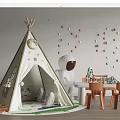 Children's Play Table with Tepee Astronaut Doll Building Blocks and Wooden Chairs