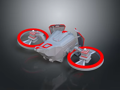 Modern Drone Concept Design With Four Rotors Red Rings Gray Body And Aerodynamic Structure 3d model