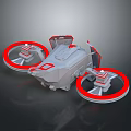 Modern Drone Concept Design With Four Rotors Red Rings Gray Body And Aerodynamic Structure
