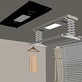 Retractable Black and White Ceiling Clothes Hanger with LED Lights Hanging Garments Near Window Blinds