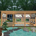 Elegant Traditional Chinese Garden Landscape With Wooden Pavilion And Tranquil Waterside Leisure Reading Space
