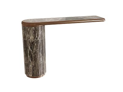 Modern Curved Bar Counter With Textured Wooden Column And Marble Top 3d model