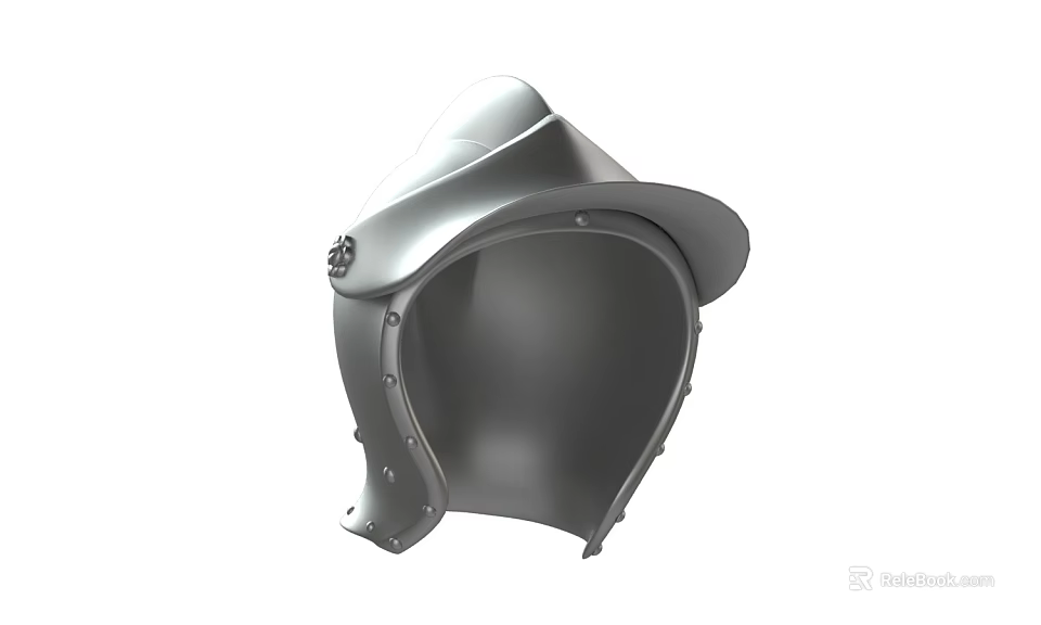 Medieval Knight Helmet In Silver Metal With Visor Riveted Edges And Decorative Top 3d model 
