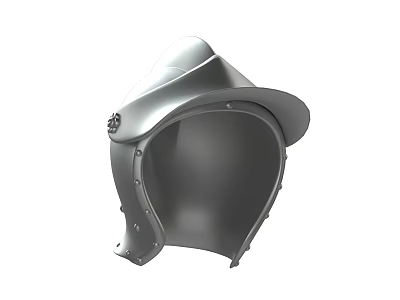 Medieval Knight Helmet In Silver Metal With Visor Riveted Edges And Decorative Top 3d model