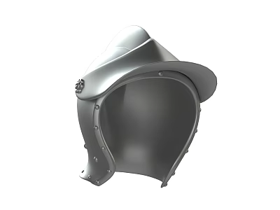 Medieval Knight Helmet In Silver Metal With Visor Riveted Edges And Decorative Top 3d model