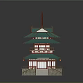 Ancient Chinese Tower With Green Tiled Roof Multiple Tiers Red Decorations And Stone Stairs