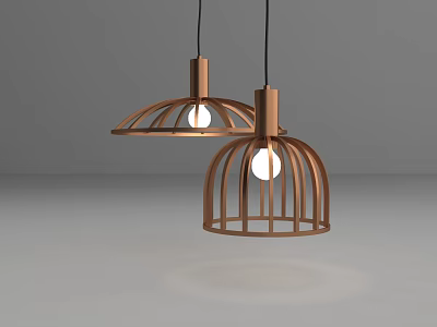 Modern Copper Cage Design Pendant Lights With Bright Bulbs in Minimalist Setting 3d model