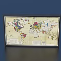 Detailed Colorful World Map Frame with Black Border on Dark Blue Background