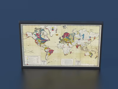 Detailed Colorful World Map Frame with Black Border on Dark Blue Background 3d model