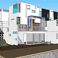 Modern Detached Villa Architecture With White Exterior Large Glass Windows And Balcony