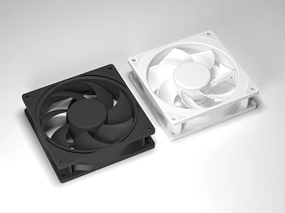 Black and White Computer Cooling Fans with Sleek Design for PC Systems 3d model